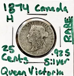 1874-H Kanada 25 Cent Sterling .925 Silber Münze Queen Victoria EARLY YOUNG - Bild 1 von 4