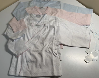 KISSY KISSY SNAP FRONT LONG SLEEVE SHIRT 9-12 MO PINK BLUE LOT OF 4 PIMA COTTON - Image 1 of 4
