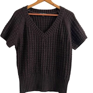 Linea Maglia Alpaca Wool Short Sleeve Sweater M Italy Textured Ribbed Waffle - Picture 1 of 9