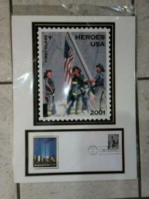 2002 911 USPS FIRST DAY COVER/ PHOTO MATT FRAME REMEMBERING THE HEROES 2001 FDNY - Image 1 of 4