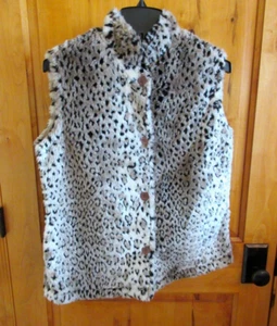 COLDWATER CREEK VINTAGE SIZE S FAUX FUR ANIMAL PRINT VEST MOCK NECK 4 BUTTON FRT - Picture 1 of 9