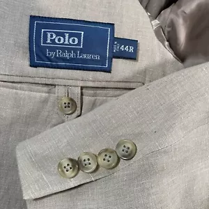 VTG Polo Ralph Lauren Blazer 44R 100% Linen Made in Italy Beige Preppy 80s 90s - Picture 1 of 13