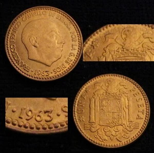 *GUTSE* FRANCO-1683, 1 PESETA 1963*19-66, DOBLE REPINTE, SIN CIRCULAR. - Picture 1 of 1