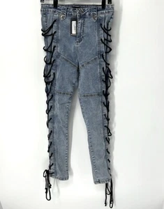 Pretty little thing NWT lace up skinny jeans women’s Size 4 Medium Wash - Picture 1 of 8