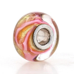 New Chamilia Bead - Gold Pink Swirl Italian Murano Glass Sterling Silver Retired - Picture 1 of 7