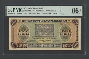 Croacia 1000 Kunas 1943 P12 Sin Circular Grado 66 - Imagen 1 de 2
