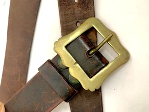 Vintage klobige Messingschnalle (seltene Form) Ledergürtel klein 24” - 28,5” Taille Damen - Bild 1 von 10