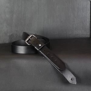 Slim Leather Guitar Strap, 1.5 inches wide. Buckle Design. Black &Antique Nickel - Picture 1 of 7