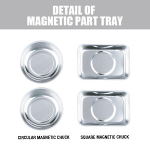 4PC Magnetic Parts Tray Set Part Holder Organizer Stainless Steel ‎Round Square
