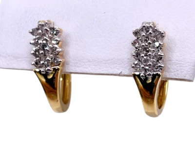 14k White Yellow Gold Natural Diamond Cluster Hinged Earrings .35ct - Image 1 of 4