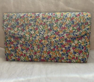 Lennox Clutch Purse Bag Women Blue Yellow Pink Green Blue Flowers Vintage 1960s - Image 1 of 4