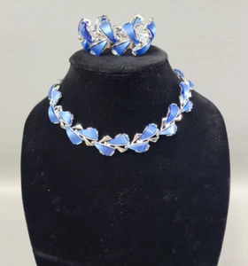 Set collana e bracciale vintage Thermoset pietra argento blu luna-luce metà secolo - Foto 1 di 8