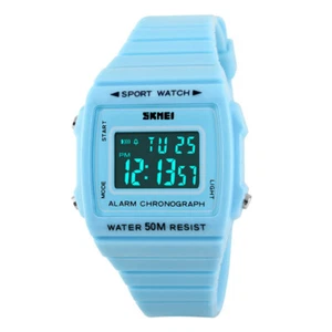 Mens Womens LED Digital Watch Blue Waterproof Rubber Strap Sport Wristwatch - Picture 1 of 10