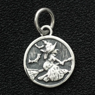 Witch Flying Broom Charm Pendant In 925 Sterling Silver Halloween Jewelry Magic - Image 1 of 4