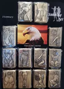 Accendino Vintage Tipo Zippo Benzina Donna Sexy Raro Ottone Collezione - Foto 1 di 13