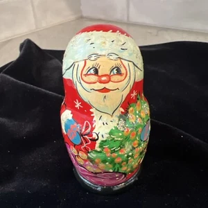 Vintage Christmas SANTA Matryoshka Doll w/ 5 Ornaments Inside Hand Painted Well - Picture 1 of 13