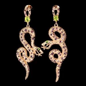 925 Pendientes de Plata de Ley Redondo Peridoto Cromo Diópsido Cobra Gema Regalo - Imagen 1 de 10