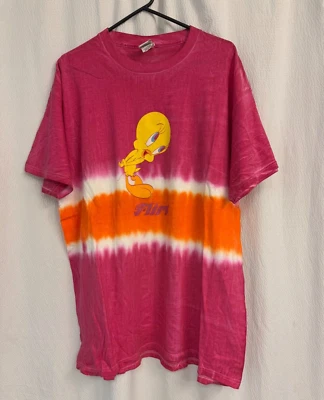 Camiseta Vintage Tweety Bird Tie Dye Rosa e Laranja Looney Tunes Desenho Animado Y2K GG - Imagem 1 de 4