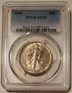 1945 Walking Liberty Half Dollar No AW FS-901 (Stickered Reverse) AU53 PCGS - Picture 1 of 4
