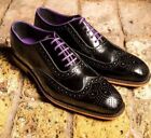 Handcrafted Genuine Black Leather Shoe, Oxford Wingtip Purple Lace up Dress Shoe