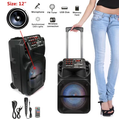 12" Portable Bluetooth Party DJ Speaker Bass Sound FM AUX W/ Microphone Remote - Image 1 of 4