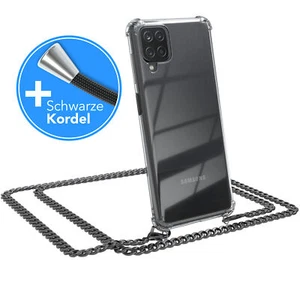 Für Samsung Galaxy A12 Handyhülle zum Umhängen Kordel Case Tasche Kette Grau - Zdjęcie 1 z 7