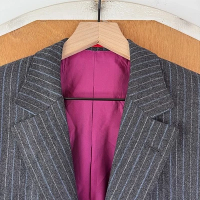 Jaqueta masculina Ermenegildo Zegna 42L cinza flanela listra de giz trofeo cashmere - Imagem 1 de 4