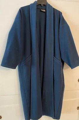 Vtg Eileen Fisher Wool Overcoat Duster Teal Made in USA Women's Size 1X 80’s - Image 1 of 4