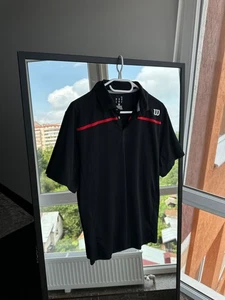 Wilson Tennis Polo Shirt Black Red Trim Men’s Size M Performance Short Sleeve - Picture 1 of 7