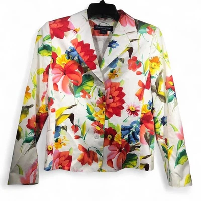 Jaqueta Blazer Rena Rowan 8 Floral Algodão Colorido Curto 1 Peça Ternos Forrados - Imagem 1 de 4