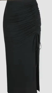 Apfelwein langer schwarzer Rock gerafft Seitenschlitz Medium - Bild 1 von 6