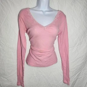 Vintage y2k 2000er Baby Rosa Kokette Spitzenborte Langarm - Bild 1 von 5