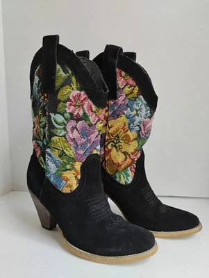 VERY VOLATILE Embroidered Western Boots Women's 8 Black Floral Cowboycore Boho - Image 1 of 4