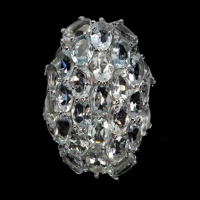 925 Sterling Silver Ring Oval Aquamarine 6x4mm Natural Gemstone Jewelry Size 9 - Image 1 of 4