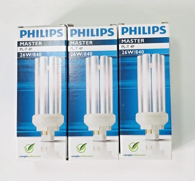 Philips Master 611253XX, PL-T 26W 4-Pin GX24q-3, Dimmable Fluorescent Bulbs x 3 - Image 1 of 4