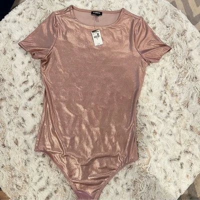 NWT Express Womens Shimmering Pink Bodysuit Size Small - Image 1 of 4