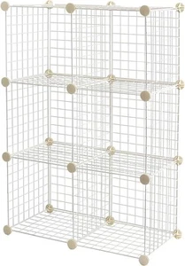 Amazon Basics 6 Cube Wire Grid Stackable Storage Shelves, 12.6 6 Cube, White - Picture 1 of 6