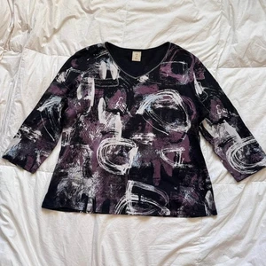 Jess and jane 90s y2k Abstract Print Langarm Top Gr. XL Artsy Lagenlook Boho - Bild 1 von 8