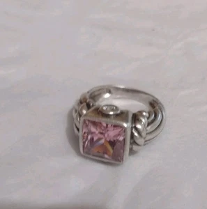 Anillo de DISEÑADOR ESTERLINA 925 ROSA Y CIRCONITA CÚBICA TRANSPARENTE Y2K cuerda gruesa declaración - Imagen 1 de 19