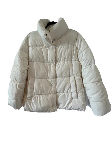 OFF WHITE TALBOTS DONNA TAGLIA XL PETITE OFF WHITE PUFFER COAT caldo chiusura a scatto tasche