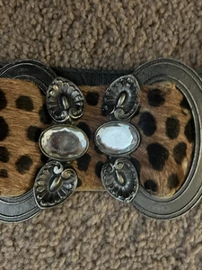 Vintage Leather animal Hair Leopard Print Belt with bling Women’s - Picture 1 of 6