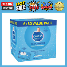 Curash Simply Water Baby Wipes 6 x 80 Value Pack - 480 wipes| Free Shipping |