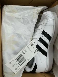 NEW PRE SCHOOL KID'S ADIDAS ORIGINALS SUPERSTAR C WHITE BLACK size 12K - Picture 1 of 2