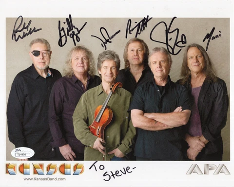 KANSAS HAND SIGNED 8x10 GROUP PHOTO       SIGNED BY 6       TO STEVE      JSA Cover