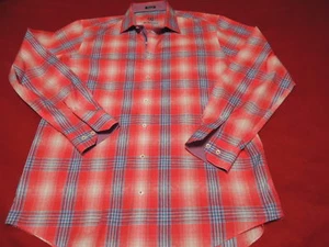 BUGATCHI MEN'S BUTTON SHIRT DRESS WHITE RED BLUE STRIPED PLAID CLASSIC FIT - Picture 1 of 4