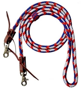 8' foot Red White Blue BRAIDED NYLON BARREL REINS w/ Scissor snap ends Horse - Picture 1 of 1