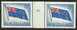 New Zealand 1967,  8c NZ flag, coil numbered pair no. 5, SG 854 - Picture 1 of 1