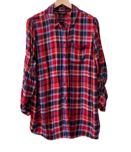 Lane Bryant 14/16 Large LG L Womens Red Plaid Button Down Blouse - Picture 1 of 5