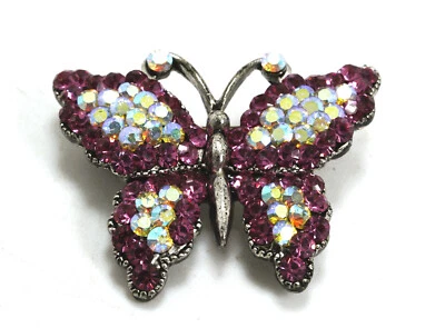 Vintage OTC Pink & Aurora Borealis Crystal Pave Butterfly Brooch - Imagem 1 de 4