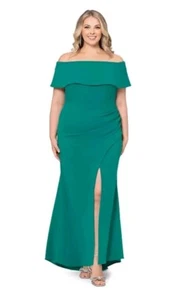 Betsy & Adam Womens Plus 18W GREEN Corset Off The Shoulder Maxi Gown - Picture 1 of 4